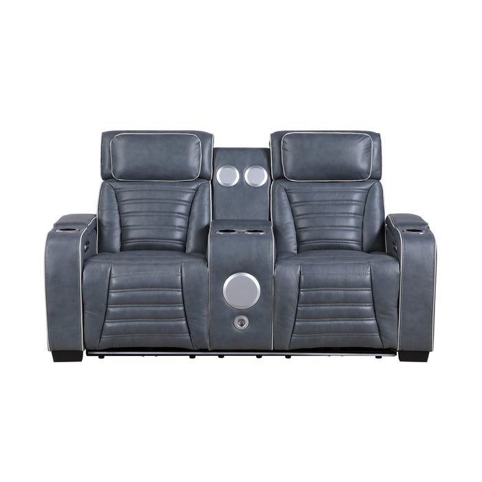 Cyber - Power Double Reclining Love Seat with Center Console, Power Headrests, Storage Arms(Top and Side) ,Cup Holders, Wireless speakers with Sub-Woofer, Air Massage, Heat, LED Lighting and