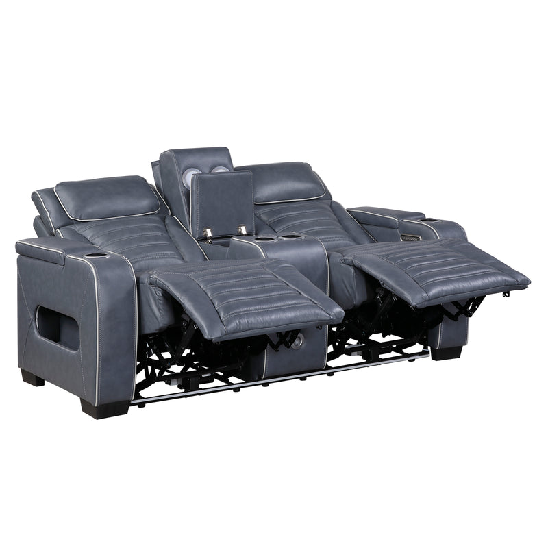 Cyber - Power Double Reclining Love Seat with Center Console, Power Headrests, Storage Arms(Top and Side) ,Cup Holders, Wireless speakers with Sub-Woofer, Air Massage, Heat, LED Lighting and