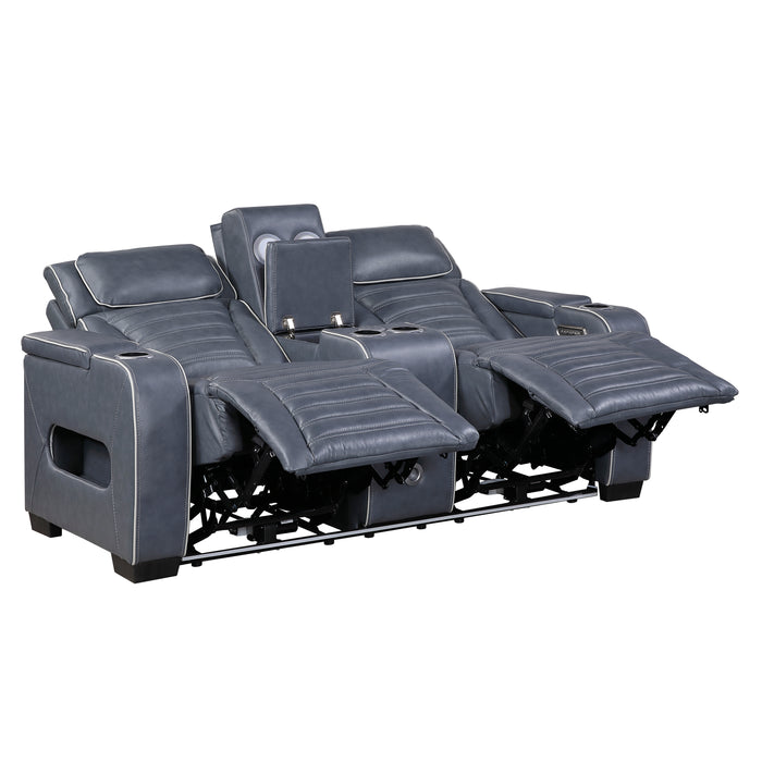 Cyber - Power Double Reclining Love Seat with Center Console, Power Headrests, Storage Arms(Top and Side) ,Cup Holders, Wireless speakers with Sub-Woofer, Air Massage, Heat, LED Lighting and