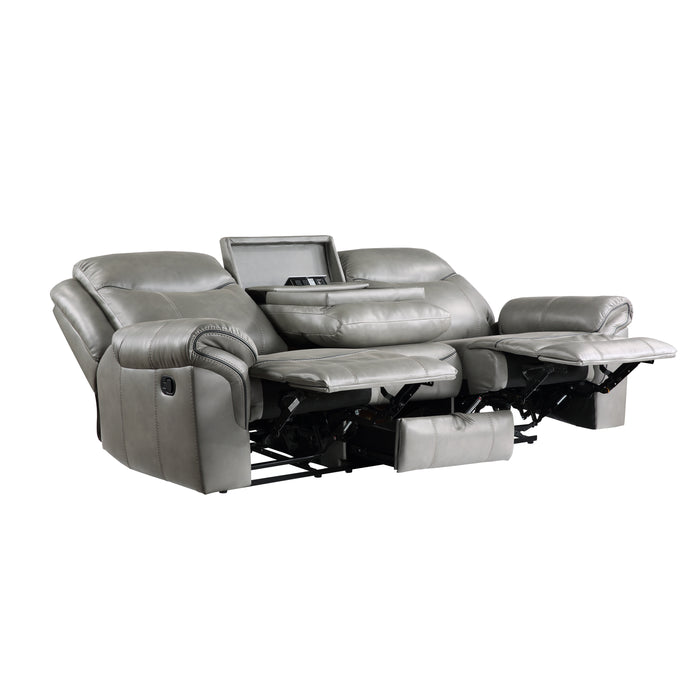 Aram - Double Reclining Sofa with Center Drop-Down Cup Holders, Receptacles, Hidden Drawer and USB Ports