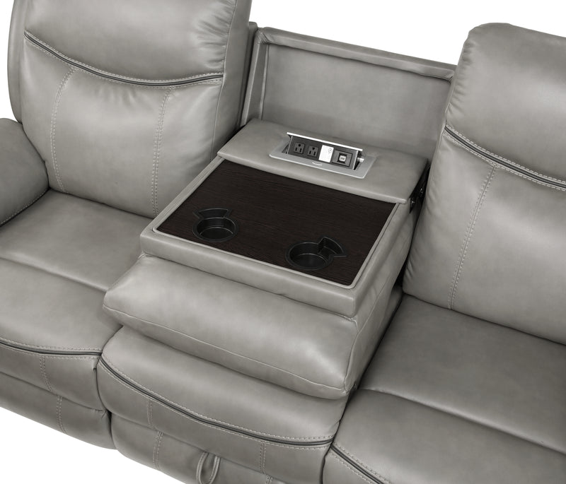 Aram - Double Reclining Sofa with Center Drop-Down Cup Holders, Receptacles, Hidden Drawer and USB Ports