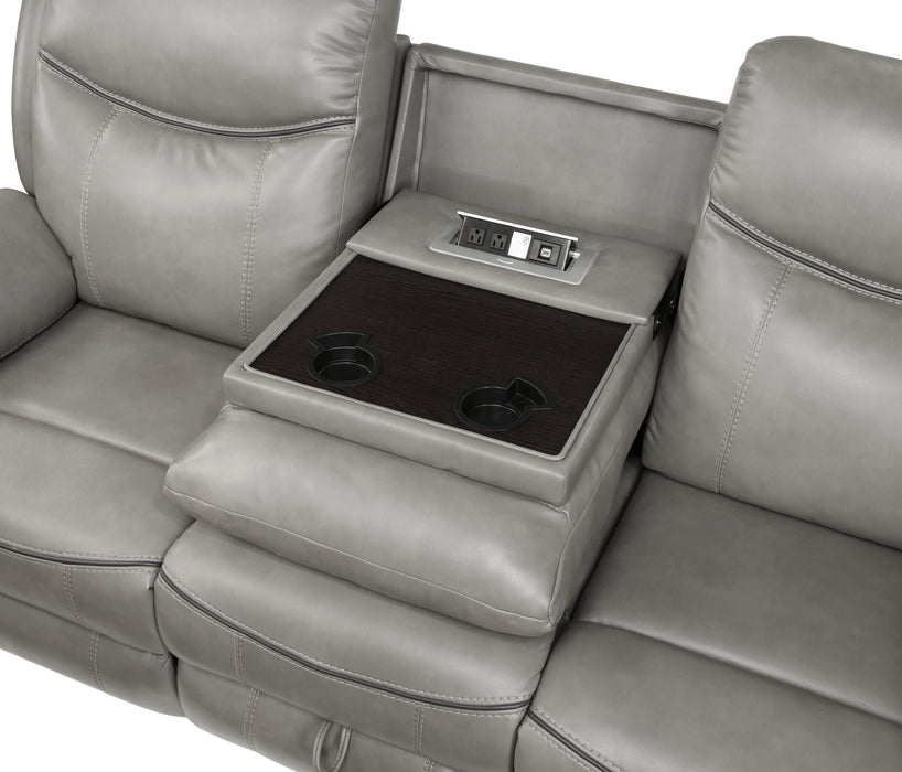 Aram - Double Reclining Sofa with Center Drop-Down Cup Holders, Receptacles, Hidden Drawer and USB Ports