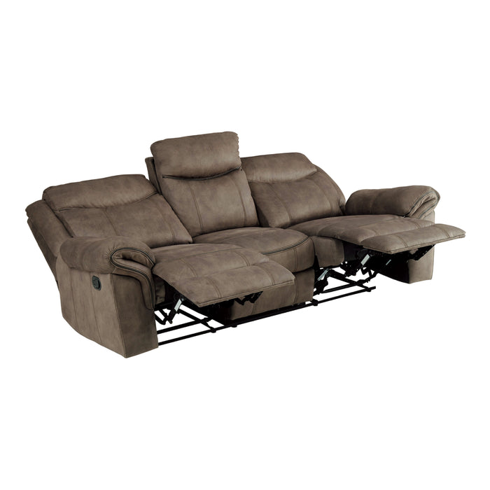 Aram - Double Reclining Sofa with Center Drop-Down Cup Holders, Receptacles, Hidden Drawer and USB Ports