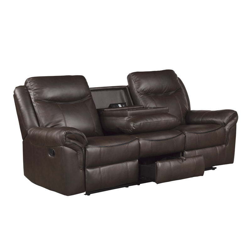 Aram - Double Reclining Sofa with Center Drop-Down Cup Holders, Receptacles, Hidden Drawer and USB Ports