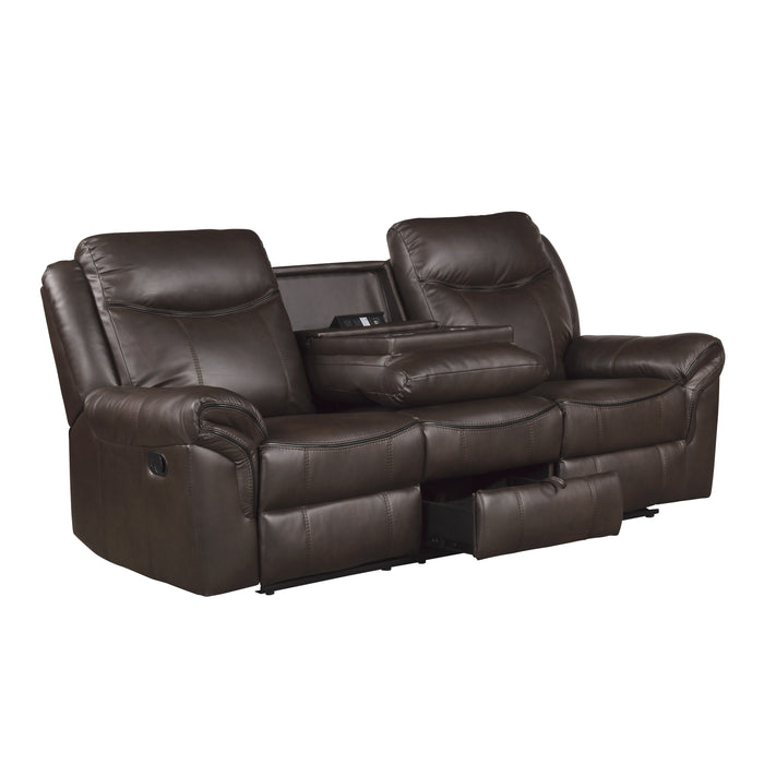 Aram - Double Reclining Sofa with Center Drop-Down Cup Holders, Receptacles, Hidden Drawer and USB Ports