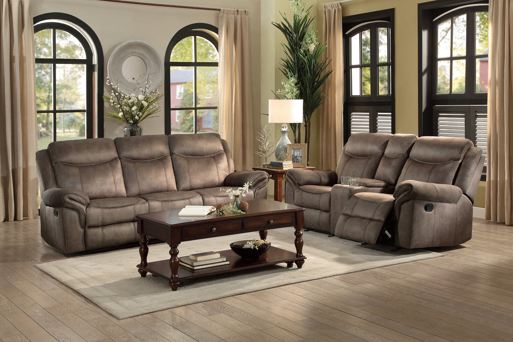 Aram - Double Reclining Sofa with Center Drop-Down Cup Holders, Receptacles, Hidden Drawer and USB Ports