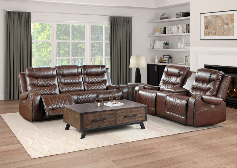 Putnam - Power Double Reclining Sofa with Center Drop-Down Cup Holders, Receptacles and USB Ports