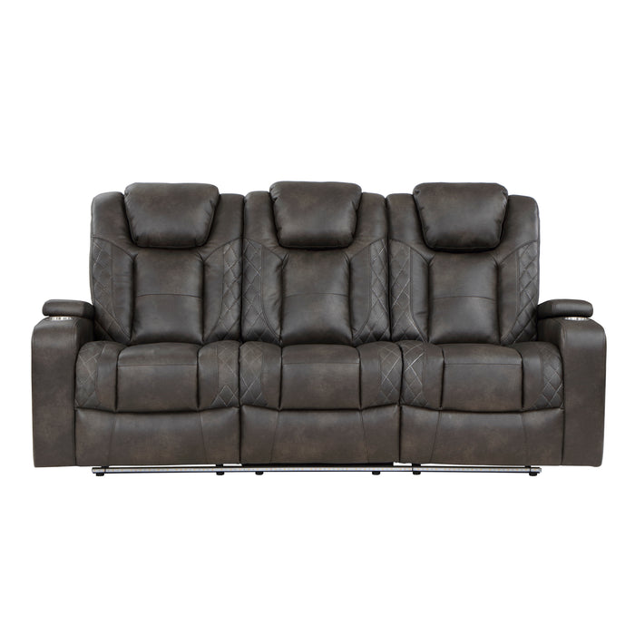 Tabor - Power Double Reclining Sofa with Center Drop-Down Cup Holders, Power Headrests, Storage Arms and Cup holders
