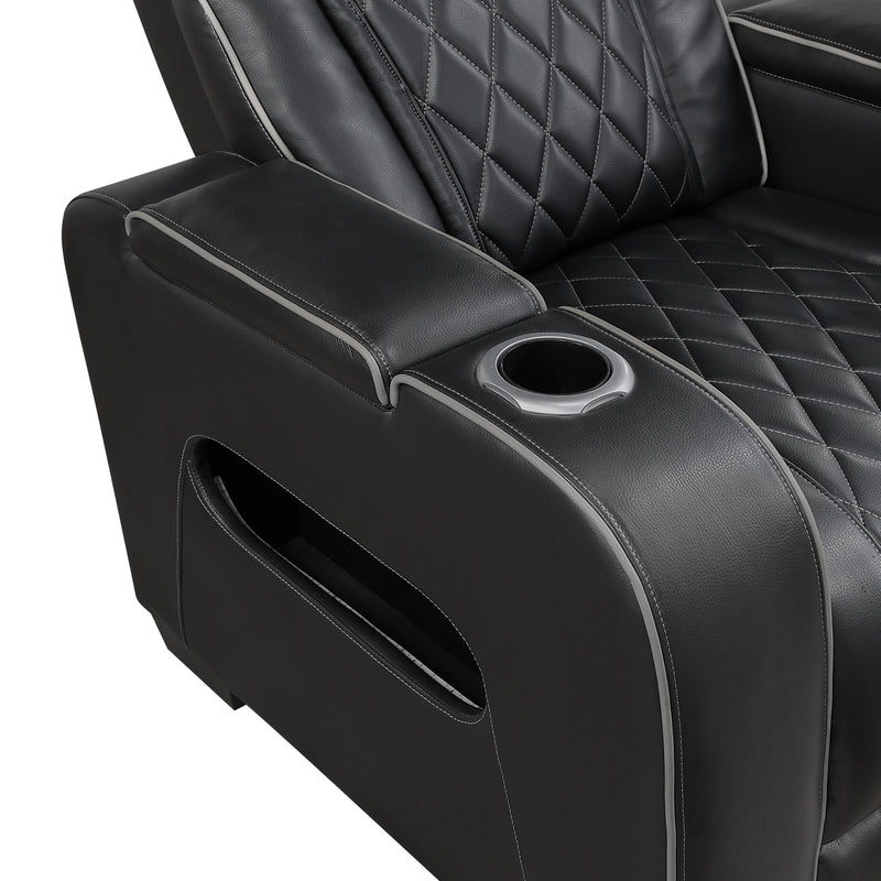 Fairway - Power Double Reclining Sofa with Center Drop-Down Cup Holders, Power Headrests, Storage Arms(Top and Side), Cup holders and Reading Lights, Two Wireless Chargers, Charging Ports and