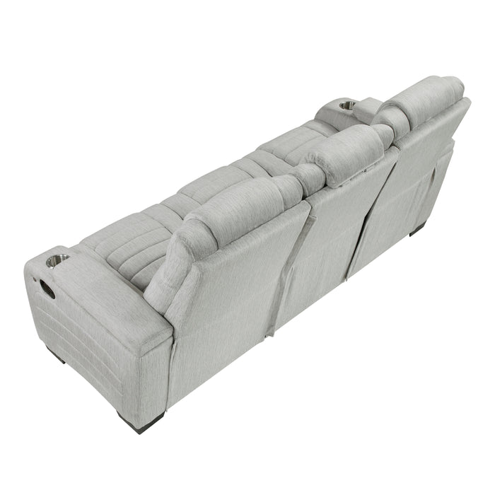 Ronan - Double Reclining Sofa with Center Drop-Down Cup Holders, Storage Arms, Cup Holders, Reading Lights, Magazine Bag, Receptacles, Charging Ports and LED