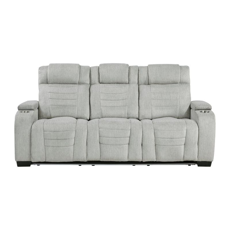 Ronan - Double Reclining Sofa with Center Drop-Down Cup Holders, Storage Arms, Cup Holders, Reading Lights, Magazine Bag, Receptacles, Charging Ports and LED
