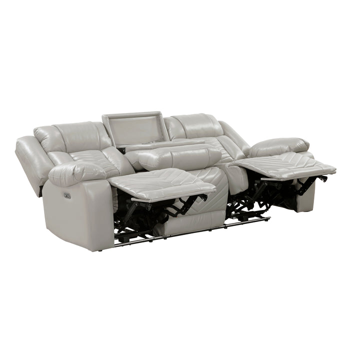 Huron - Power Double Reclining Sofa with Center Drop-Down Cup Holders, Wireless Charger, Magazine Bag, LED and Charging Ports