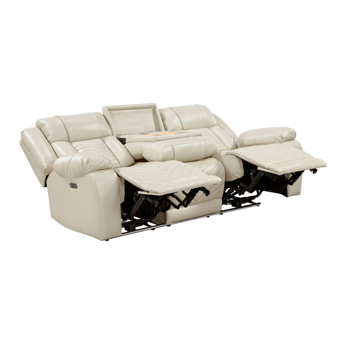 Huron - Power Double Reclining Sofa with Center Drop-Down Cup Holders, Wireless Charger, Magazine Bag, LED and Charging Ports