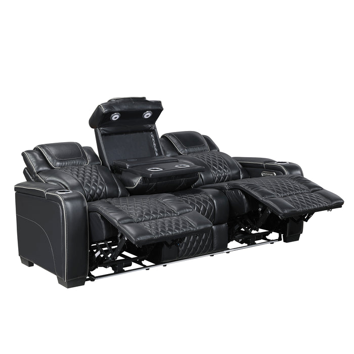 Apex - Power Double Reclining Sofa with Center Drop-Down Cup Holders, Power Headrests, Storage Arms with Cup holders, Reading Lights, Wireless Charger, Air Massage and Heat, LED Lighting and