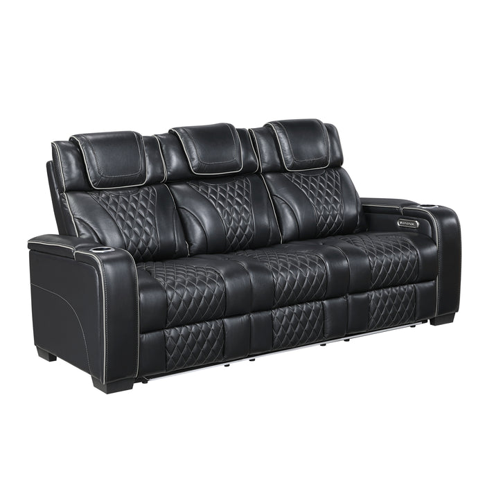 Apex - Power Double Reclining Sofa with Center Drop-Down Cup Holders, Power Headrests, Storage Arms with Cup holders, Reading Lights, Wireless Charger, Air Massage and Heat, LED Lighting and