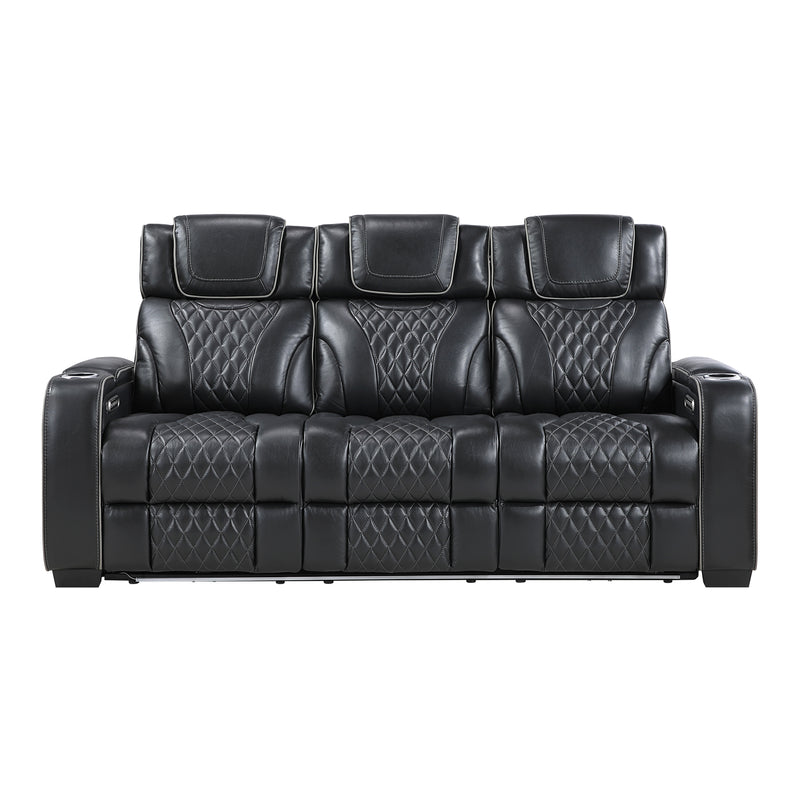 Apex - Power Double Reclining Sofa with Center Drop-Down Cup Holders, Power Headrests, Storage Arms with Cup holders, Reading Lights, Wireless Charger, Air Massage and Heat, LED Lighting and