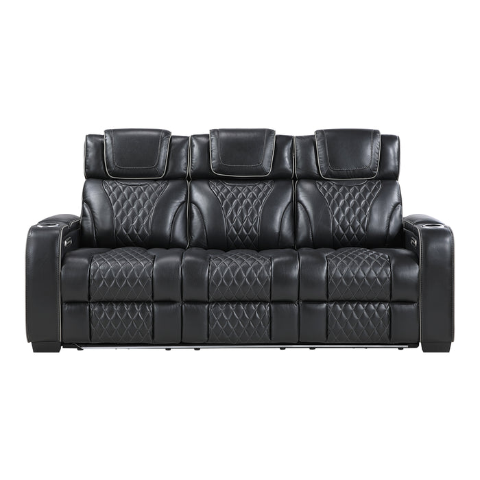 Apex - Power Double Reclining Sofa with Center Drop-Down Cup Holders, Power Headrests, Storage Arms with Cup holders, Reading Lights, Wireless Charger, Air Massage and Heat, LED Lighting and
