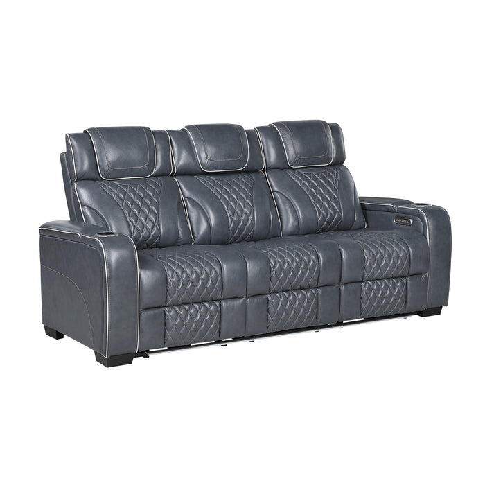 Apex - Power Double Reclining Sofa with Center Drop-Down Cup Holders, Power Headrests, Storage Arms with Cup holders, Reading Lights, Wireless Charger, Air Massage and Heat, LED Lighting and