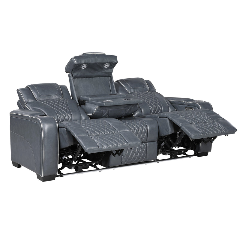 Apex - Power Double Reclining Sofa with Center Drop-Down Cup Holders, Power Headrests, Storage Arms with Cup holders, Reading Lights, Wireless Charger, Air Massage and Heat, LED Lighting and