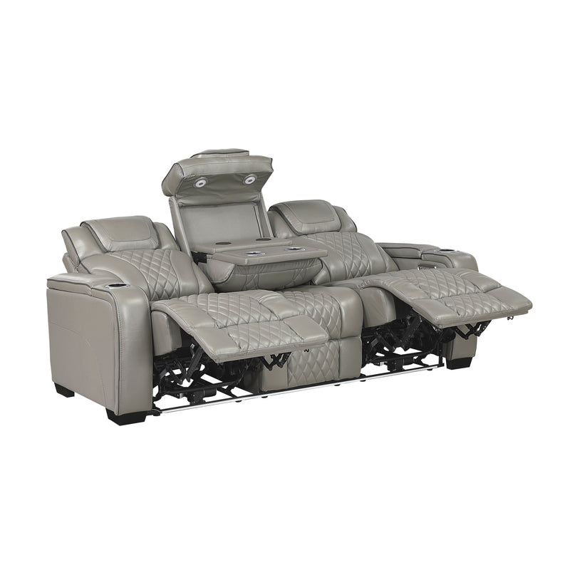 Apex - Power Double Reclining Sofa with Center Drop-Down Cup Holders, Power Headrests, Storage Arms with Cup holders, Reading Lights, Wireless Charger, Air Massage and Heat, LED Lighting and