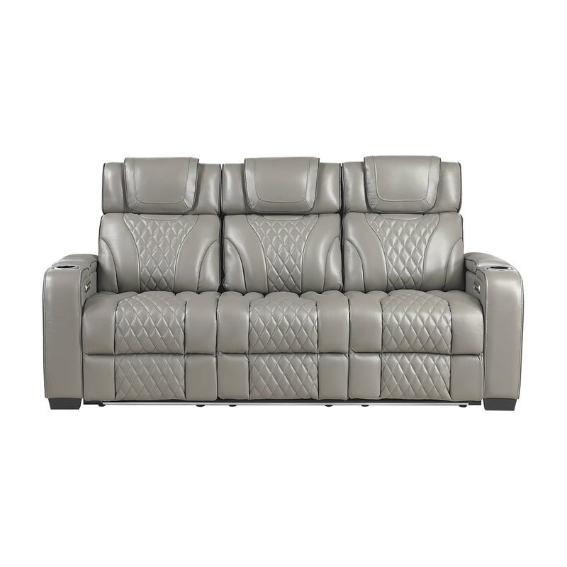 Apex - Power Double Reclining Sofa with Center Drop-Down Cup Holders, Power Headrests, Storage Arms with Cup holders, Reading Lights, Wireless Charger, Air Massage and Heat, LED Lighting and