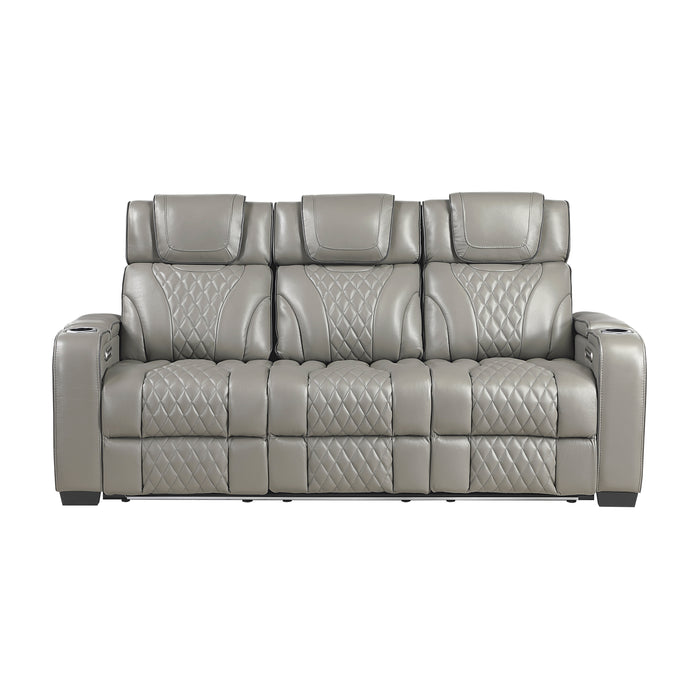 Apex - Power Double Reclining Sofa with Center Drop-Down Cup Holders, Power Headrests, Storage Arms with Cup holders, Reading Lights, Wireless Charger, Air Massage and Heat, LED Lighting and