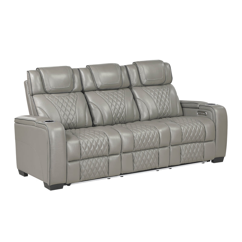 Apex - Power Double Reclining Sofa with Center Drop-Down Cup Holders, Power Headrests, Storage Arms with Cup holders, Reading Lights, Wireless Charger, Air Massage and Heat, LED Lighting and