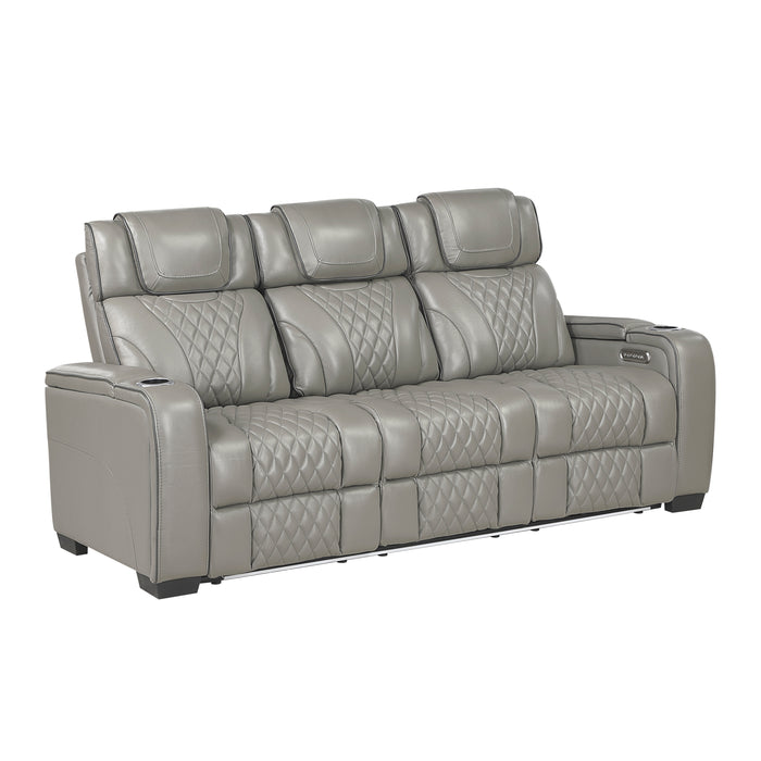 Apex - Power Double Reclining Sofa with Center Drop-Down Cup Holders, Power Headrests, Storage Arms with Cup holders, Reading Lights, Wireless Charger, Air Massage and Heat, LED Lighting and
