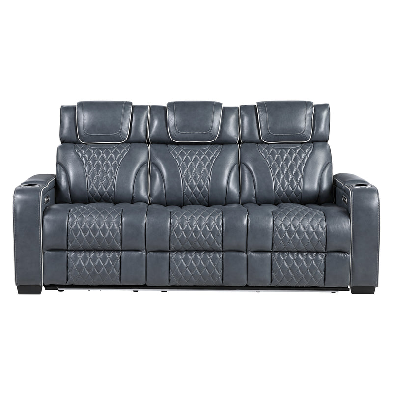 Apex - Power Double Reclining Sofa with Center Drop-Down Cup Holders, Power Headrests, Storage Arms with Cup holders, Reading Lights, Wireless Charger, Air Massage and Heat, LED Lighting and