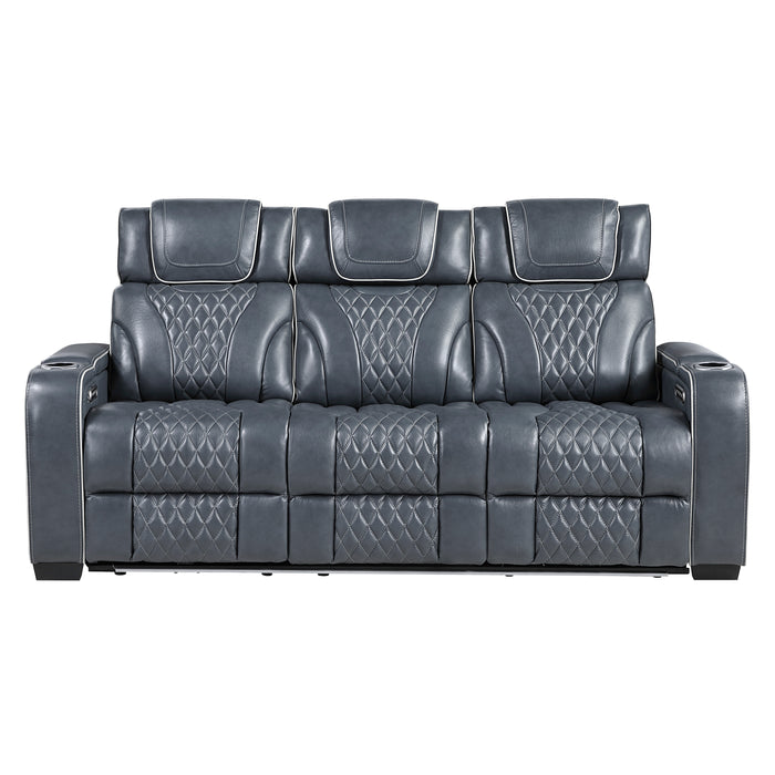Apex - Power Double Reclining Sofa with Center Drop-Down Cup Holders, Power Headrests, Storage Arms with Cup holders, Reading Lights, Wireless Charger, Air Massage and Heat, LED Lighting and
