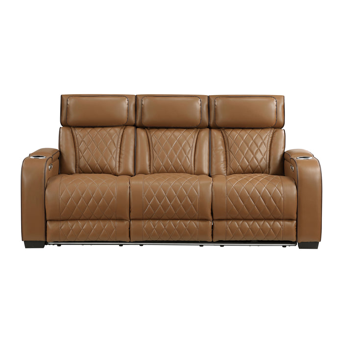 Fairway - Power Double Reclining Sofa with Center Drop-Down Cup Holders, Power Headrests, Storage Arms(Top and Side), Cup holders and Reading Lights, Two Wireless Chargers, Charging Ports and