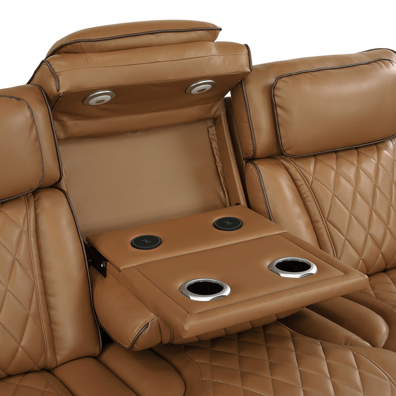 Fairway - Power Double Reclining Sofa with Center Drop-Down Cup Holders, Power Headrests, Storage Arms(Top and Side), Cup holders and Reading Lights, Two Wireless Chargers, Charging Ports and