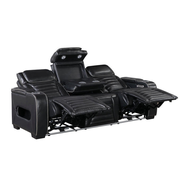Cyber - Power Double Reclining Sofa with Center Drop-Down Cup Holders, Power Headrests,� Storage Arms(Top and Side) ,Cup holders, Reading Lights, Wireless Charger, Air Massage, Heat,� LED Lig