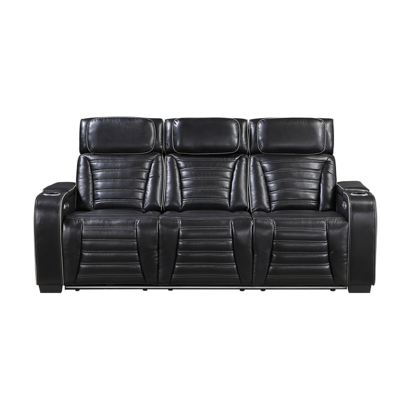 Cyber - Power Double Reclining Sofa with Center Drop-Down Cup Holders, Power Headrests,� Storage Arms(Top and Side) ,Cup holders, Reading Lights, Wireless Charger, Air Massage, Heat,� LED Lig