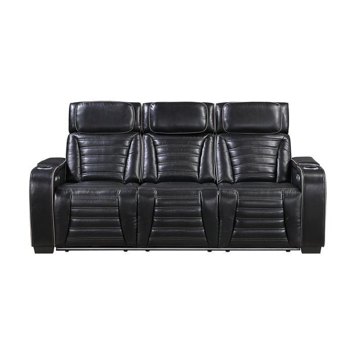 Cyber - Power Double Reclining Sofa with Center Drop-Down Cup Holders, Power Headrests,� Storage Arms(Top and Side) ,Cup holders, Reading Lights, Wireless Charger, Air Massage, Heat,� LED Lig