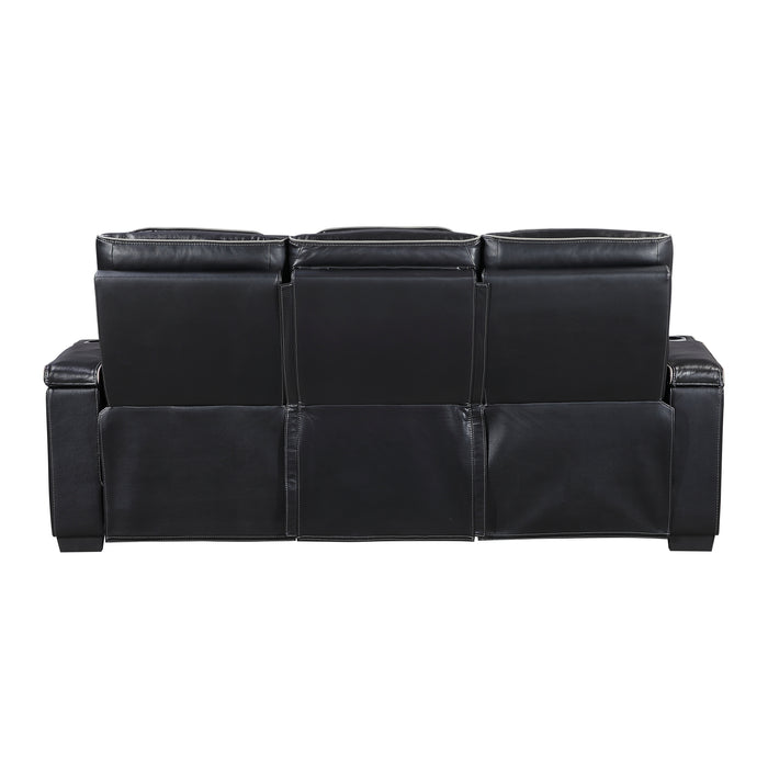 Cyber - Power Double Reclining Sofa with Center Drop-Down Cup Holders, Power Headrests,� Storage Arms(Top and Side) ,Cup holders, Reading Lights, Wireless Charger, Air Massage, Heat,� LED Lig