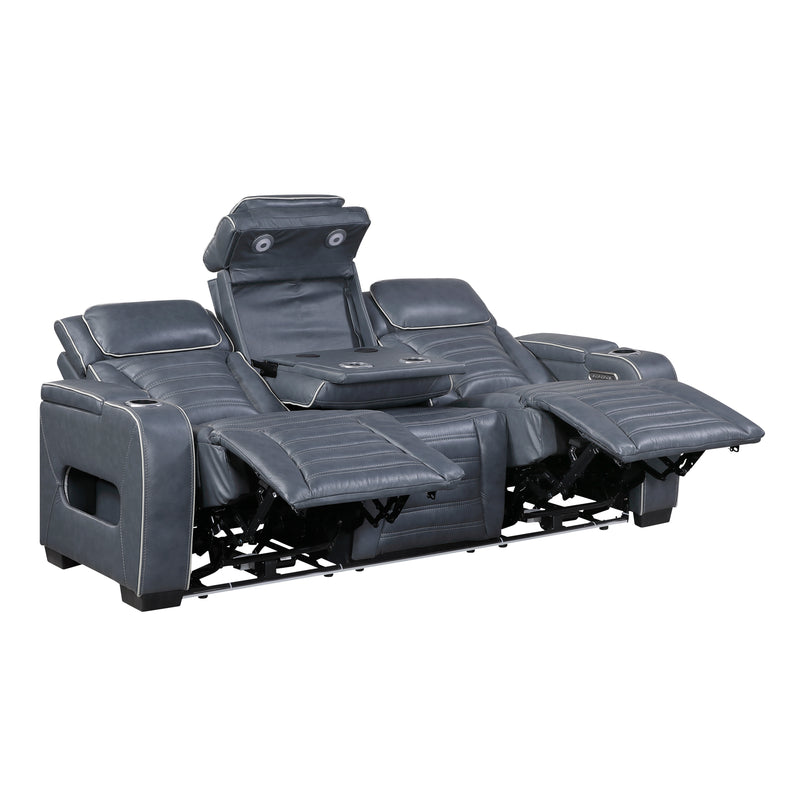 Cyber - Power Double Reclining Sofa with Center Drop-Down Cup Holders, Power Headrests,� Storage Arms(Top and Side) ,Cup holders, Reading Lights, Wireless Charger, Air Massage, Heat,� LED Lig