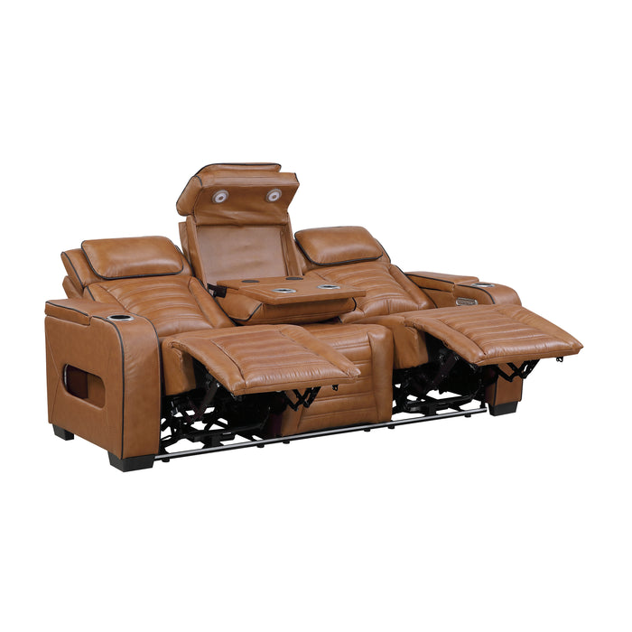 Cyber - Power Double Reclining Sofa with Center Drop-Down Cup Holders, Power Headrests,� Storage Arms(Top and Side) ,Cup holders, Reading Lights, Wireless Charger, Air Massage, Heat,� LED Lig