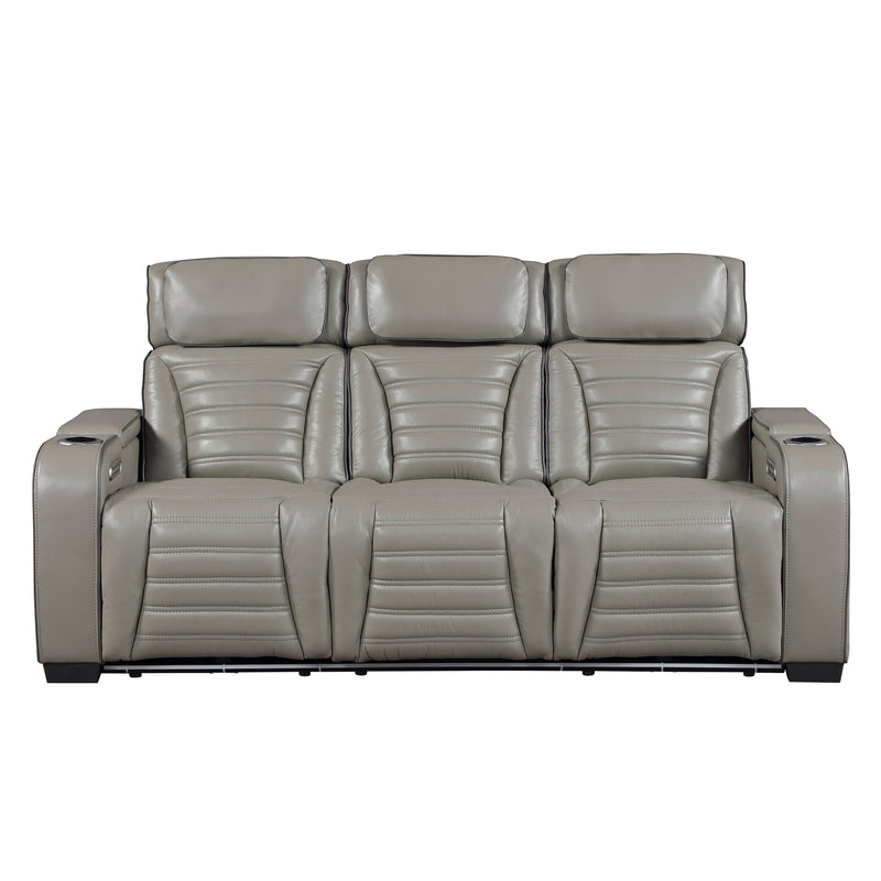 Cyber - Power Double Reclining Sofa with Center Drop-Down Cup Holders, Power Headrests,� Storage Arms(Top and Side) ,Cup holders, Reading Lights, Wireless Charger, Air Massage, Heat,� LED Lig