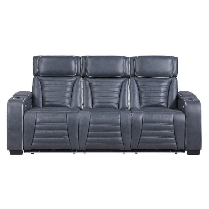 Cyber - Power Double Reclining Sofa with Center Drop-Down Cup Holders, Power Headrests,� Storage Arms(Top and Side) ,Cup holders, Reading Lights, Wireless Charger, Air Massage, Heat,� LED Lig