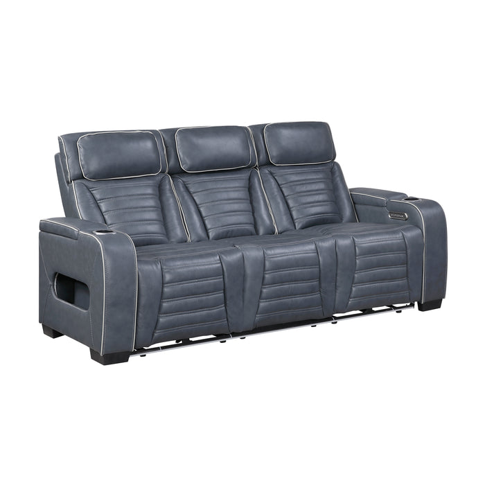 Cyber - Power Double Reclining Sofa with Center Drop-Down Cup Holders, Power Headrests,� Storage Arms(Top and Side) ,Cup holders, Reading Lights, Wireless Charger, Air Massage, Heat,� LED Lig