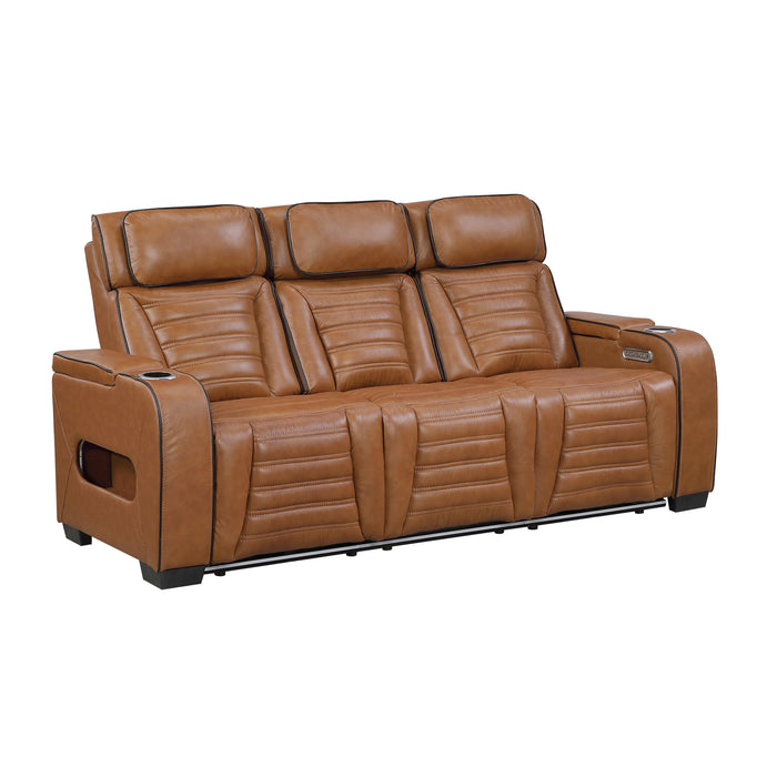 Cyber - Power Double Reclining Sofa with Center Drop-Down Cup Holders, Power Headrests,� Storage Arms(Top and Side) ,Cup holders, Reading Lights, Wireless Charger, Air Massage, Heat,� LED Lig