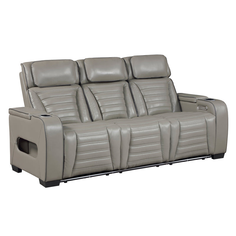 Cyber - Power Double Reclining Sofa with Center Drop-Down Cup Holders, Power Headrests,� Storage Arms(Top and Side) ,Cup holders, Reading Lights, Wireless Charger, Air Massage, Heat,� LED Lig
