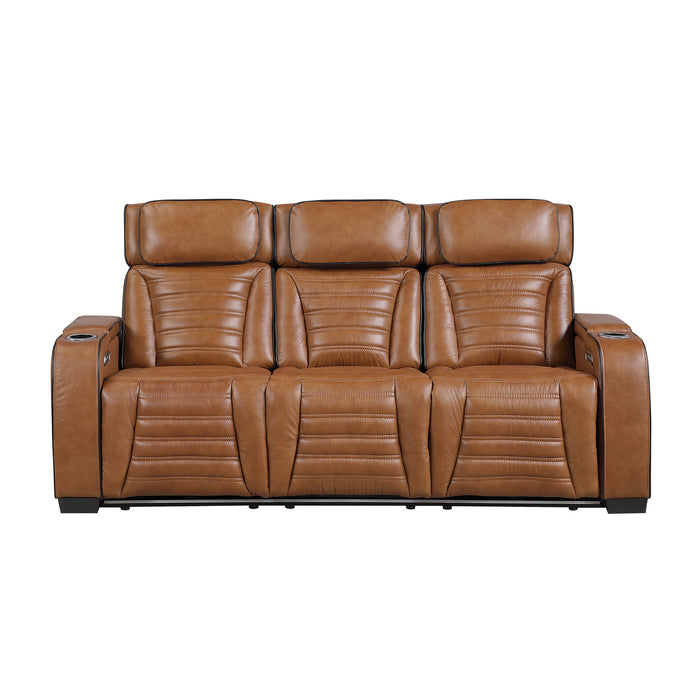 Cyber - Power Double Reclining Sofa with Center Drop-Down Cup Holders, Power Headrests,� Storage Arms(Top and Side) ,Cup holders, Reading Lights, Wireless Charger, Air Massage, Heat,� LED Lig