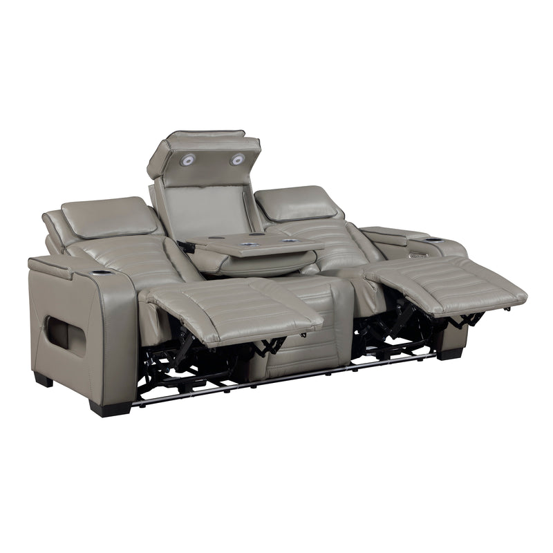 Cyber - Power Double Reclining Sofa with Center Drop-Down Cup Holders, Power Headrests,� Storage Arms(Top and Side) ,Cup holders, Reading Lights, Wireless Charger, Air Massage, Heat,� LED Lig