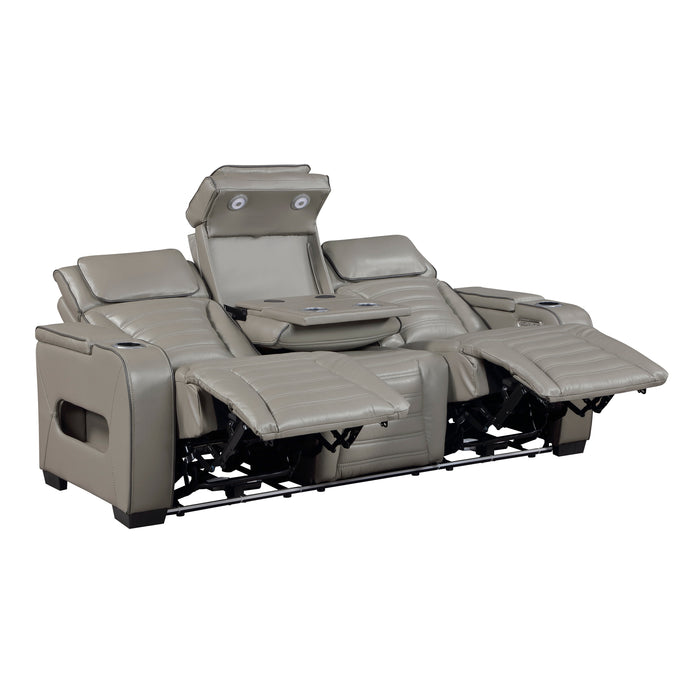 Cyber - Power Double Reclining Sofa with Center Drop-Down Cup Holders, Power Headrests,� Storage Arms(Top and Side) ,Cup holders, Reading Lights, Wireless Charger, Air Massage, Heat,� LED Lig