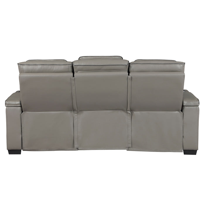 Cyber - Power Double Reclining Sofa with Center Drop-Down Cup Holders, Power Headrests,� Storage Arms(Top and Side) ,Cup holders, Reading Lights, Wireless Charger, Air Massage, Heat,� LED Lig