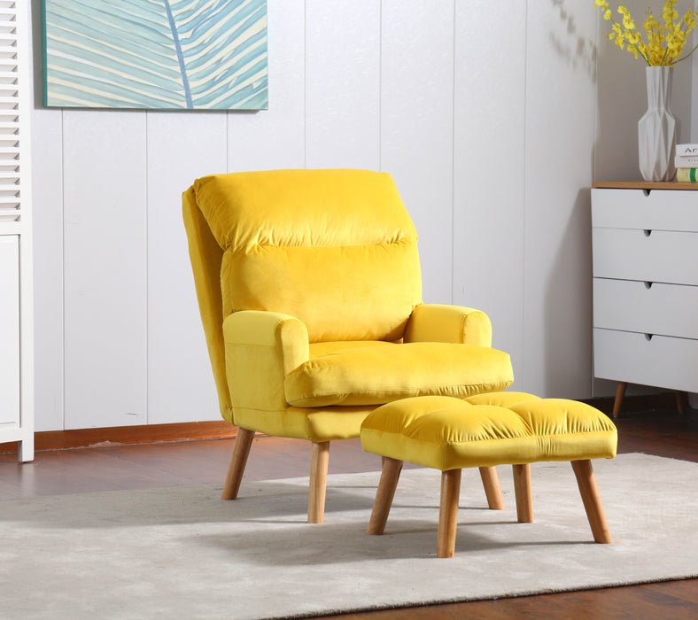 - Accent Click Clack Chair With Ottoman, Yellow With Oak Finish Legs