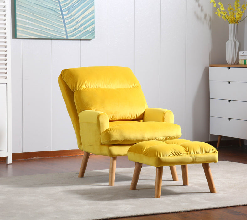- Accent Click Clack Chair With Ottoman, Yellow With Oak Finish Legs