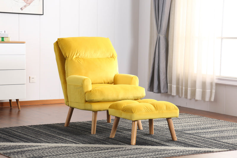 - Accent Click Clack Chair With Ottoman, Yellow With Oak Finish Legs